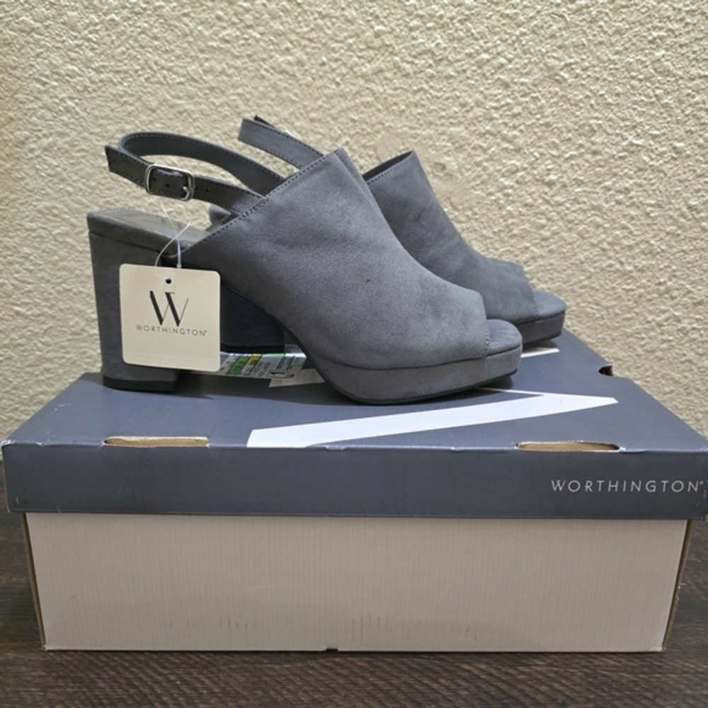Worthington Women's Gray Lancer Slingback Block Heels Dress Shoes NWT Size 6.5 - Picture 2 of 8